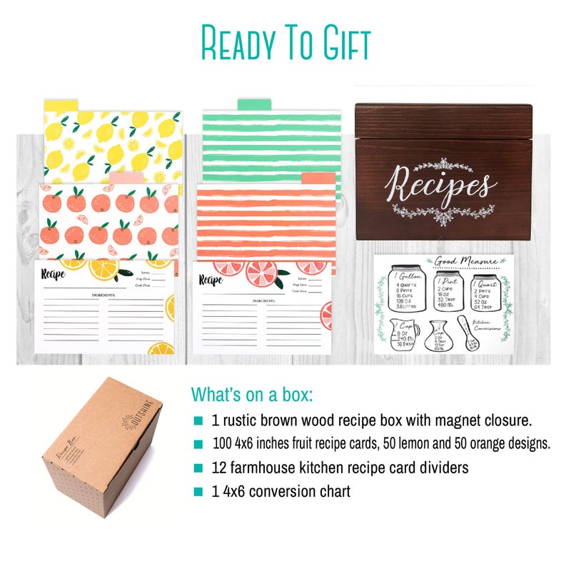 OUTSHINE Wooden Recipe Box with Cards and Dividers - 4x6 Vintage Recipe Box for Kitchen Organization - Cute Recipe Storage to Write in Your Own Recipes - Image 4